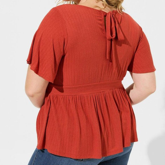 Torrid Pointelle Rib V-Neck Babydoll Top - Picture 2 of 11